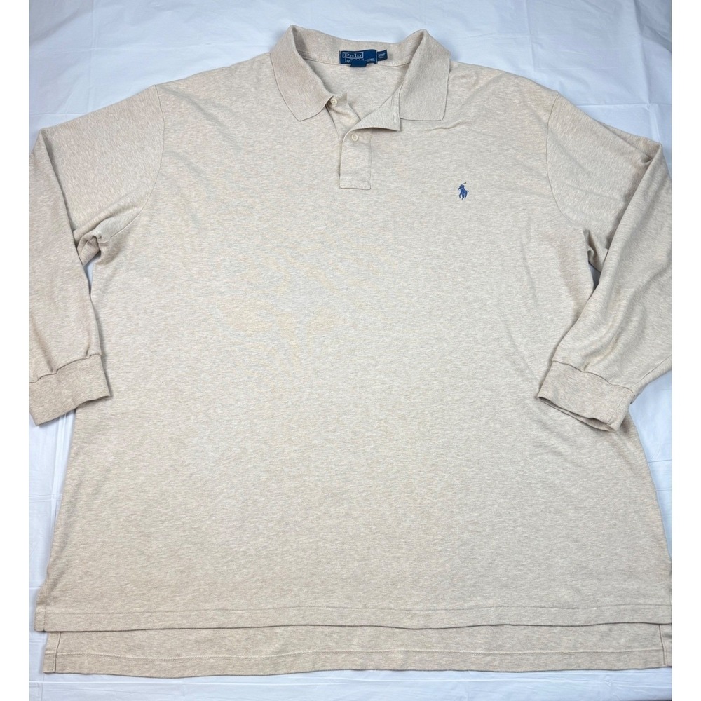 Polo Ralph Lauren Mens 3XLT Tall Long Sleeve Polo Shirt Oatmeal Beige Cotton